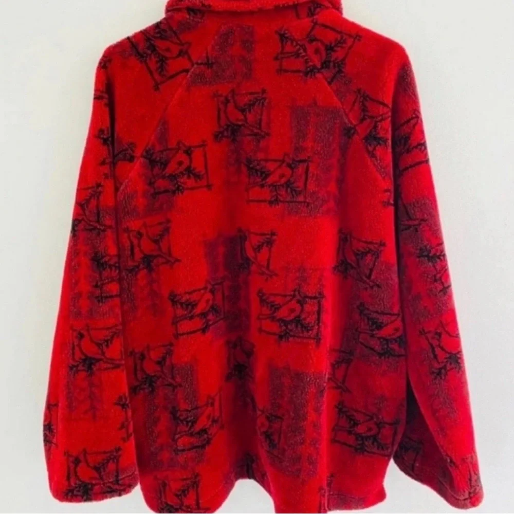 Vintage 90s Artisans Sunschein Designs Red Fleece Teddy Sweater Medium